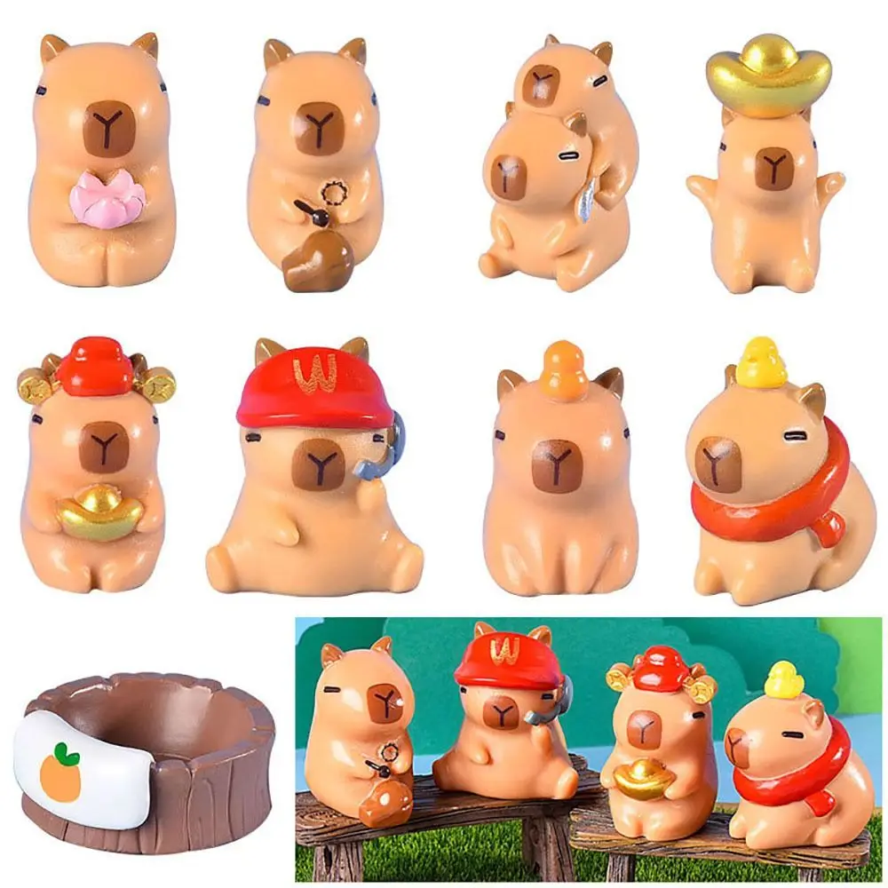 Capivara Resina Miniatura Estatueta, Multicolor DIY Cartoon Estátua, Ornamento do carro, Mini Animais Estatueta