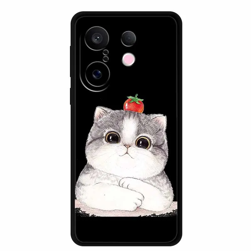 حافظة لهاتف Vivo X200 FE 5G مقاس 6.31 بوصة على شكل قطط لطيفة سوداء ناعمة من البولي يوريثان الحراري غطاء هاتف خلفي لهاتف Vivo S30 Pro حافظة كرتونية