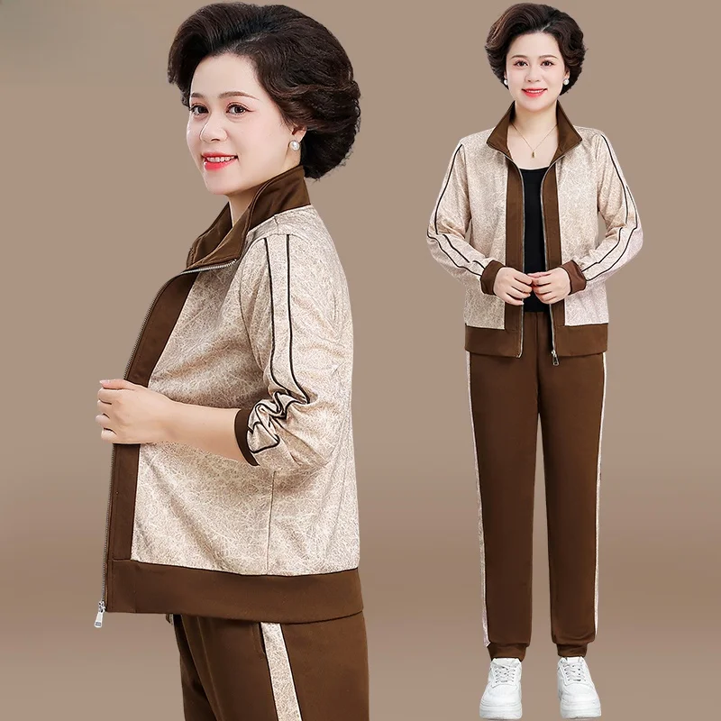 

Спортивный повседневный осенний комплект для женщин: модный топ и куртка для женщин среднего и старшего возраста, больших размеров