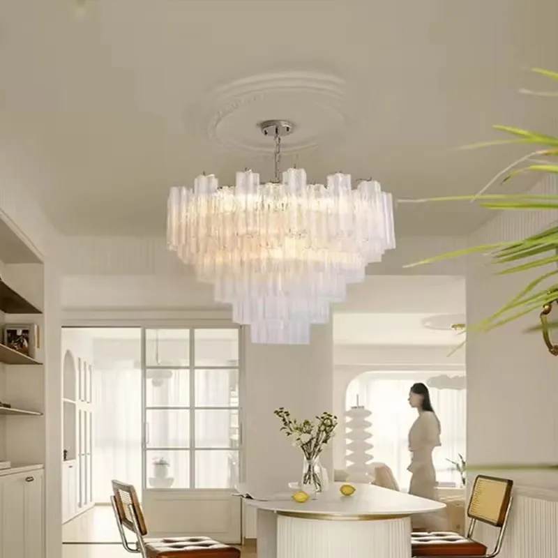 2026 new trend features a French-designed pink and white glass art chandelier, a pendant light perfelity bedroom study glass lam