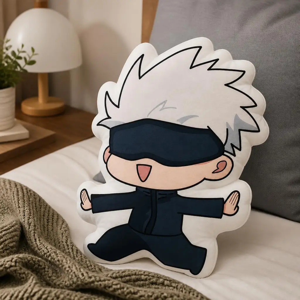 JJK Anime Gojo Satoru Chibi Plush Pillow Cushion Irregular Stuffed Throw Pillow Home Decor Gift Sofa Bed Couch