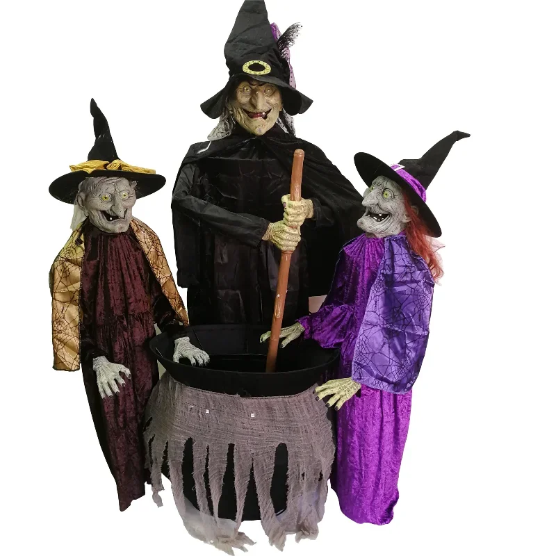 

Halloween three witches stir ghost ornaments voice-activated electric bar haunted house secret room atmosphere layout props