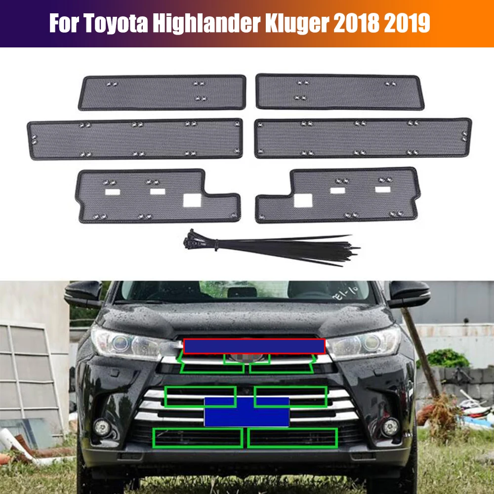 For Toyota Highlander Kluger 2017-2019 Stainless Car Front Grille Insert Net Insect Screening Mesh Cover Trim Car Accessories