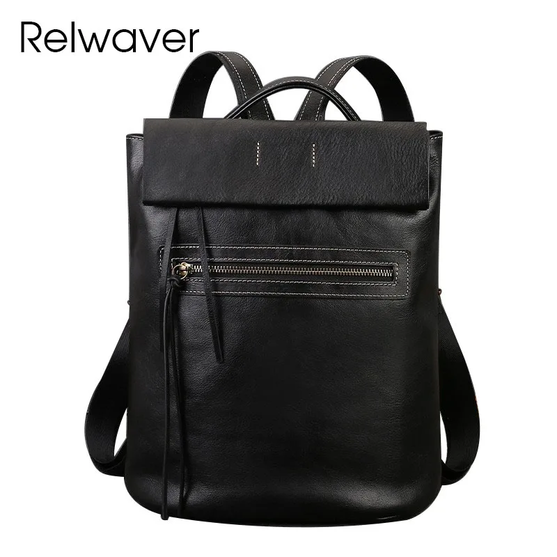 Relwaver bucket backpack genuine leather women backpack tree cream cowhide brief black brown coffee daily preppy backpack