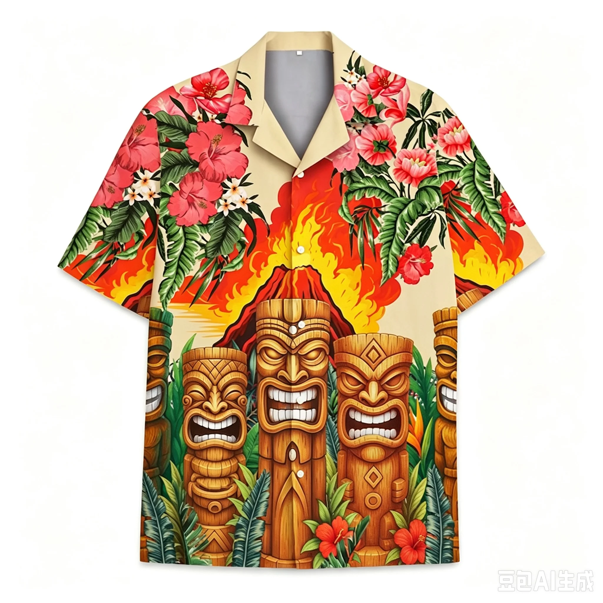 Polynesia Tiki Mask Hawaiian Shirt Men Women Fashion Casual Tiki Aloha Shirt Short Sleeve Button Summer Tropical Beach Shirt