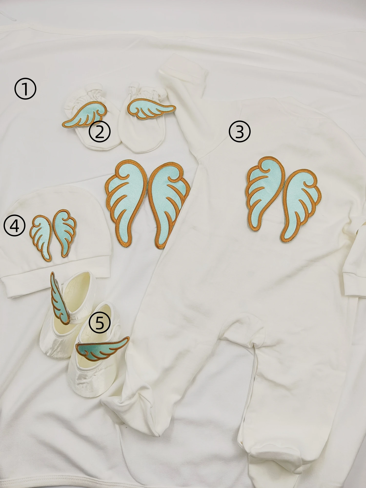 5Pcs Newborn Baby Romper Angel Wings Embroidery Soft Breathable Cotton 0-9M Daily Wear Set