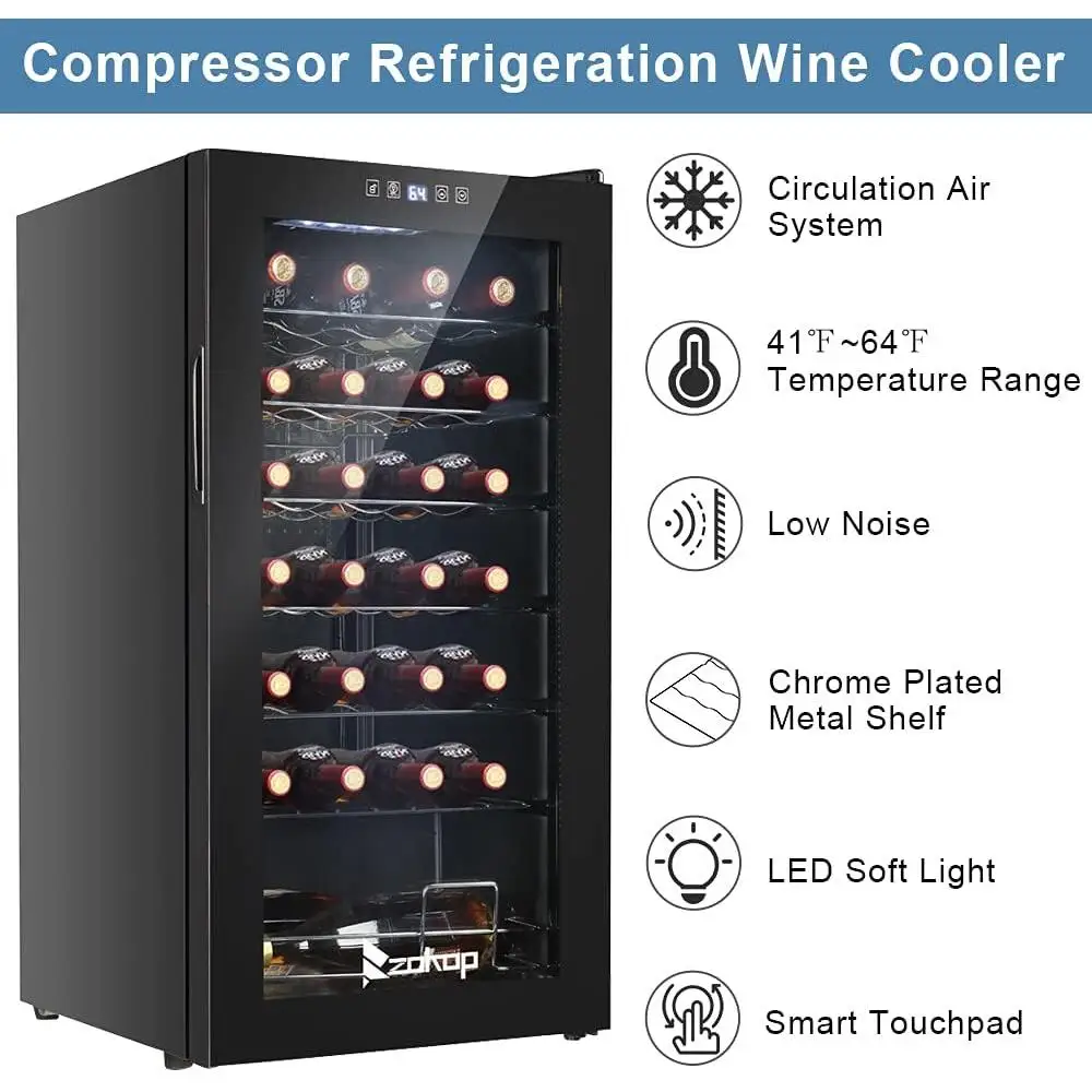 28 زجاجة مبرد نبيذ ثلاجة مدمجة تحكم رقمي في درجة الحرارة ثلاجة نبيذ قائمة بذاتها كونترتوب قبو تبريد الهواء