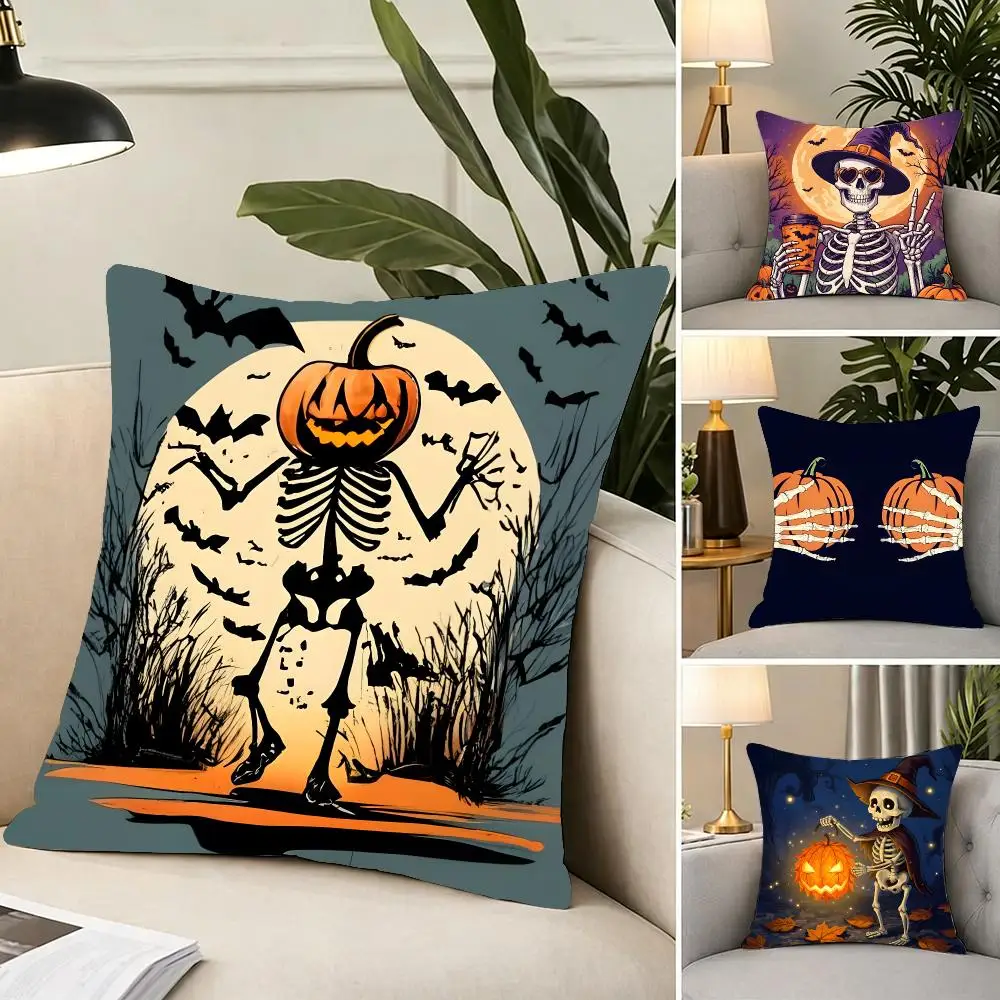 Holiday Graphic Halloween Skull Cushion Cover Portable floor cushion for travel Yoga Minimalist text 2way tricot