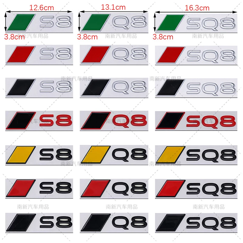2024 New Style 3D Metal SQ8 S8 Q8 Logo Badge Car Rear Trunk Emblem Stickers Door Fender Decal Automobile Decoration Stickers