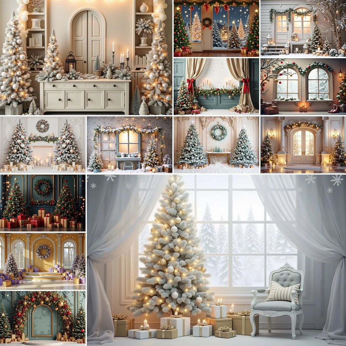 

MOON.QG Chic Christmas Interior Window Tree Chair Background Backdrop Newborns Photography Accessories Studio Portrait Poster