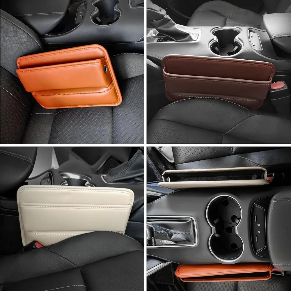 صندوق تخزين حشو فجوة مقعد السيارة للعناصر الصغيرة، إدراجات منظم من الجلد الفاخر بين مقعد السيارة ومساحة وحدة التحكم (رمادي) #6