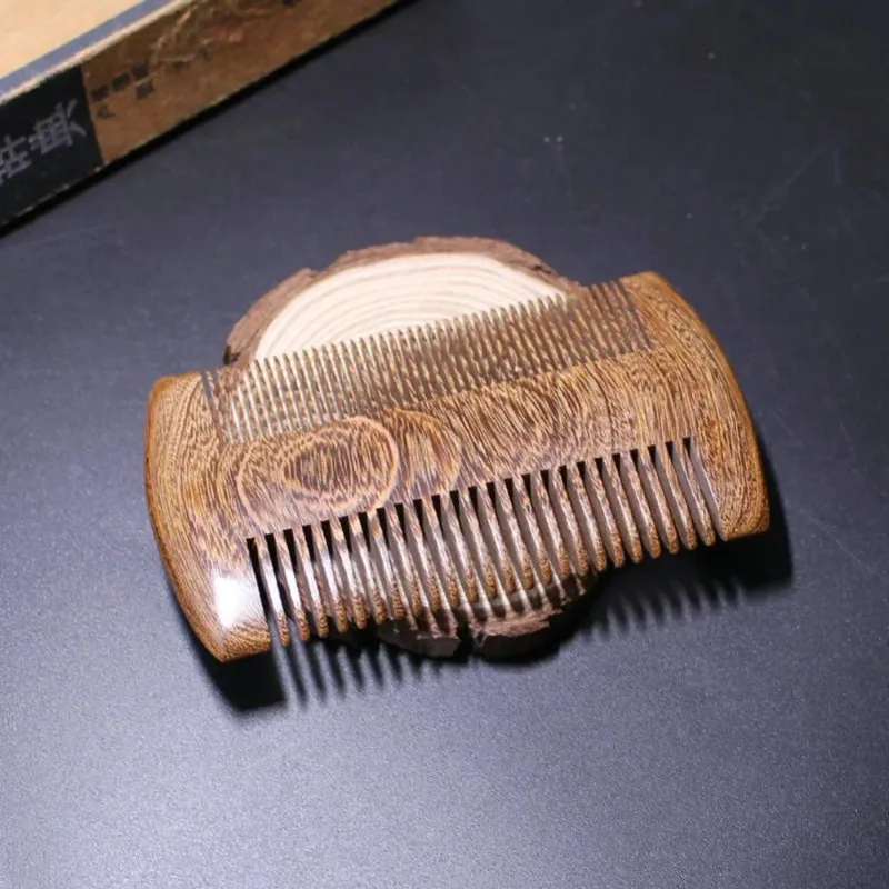 

2pcs Women Men Use Green Sandalwood Pocket Beard & Hair Combs Comfortable Use Classic Style Handmade Natural Wood Comb