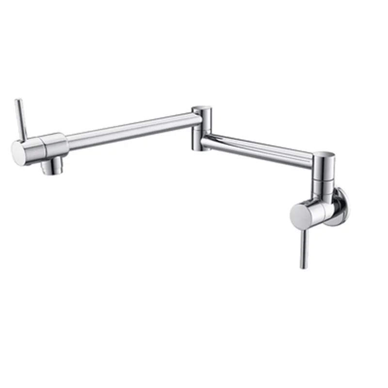 All-copper brushed gold kitchen faucet into wall type rotatable and retractable single cold sink folding vegetable basin faucet