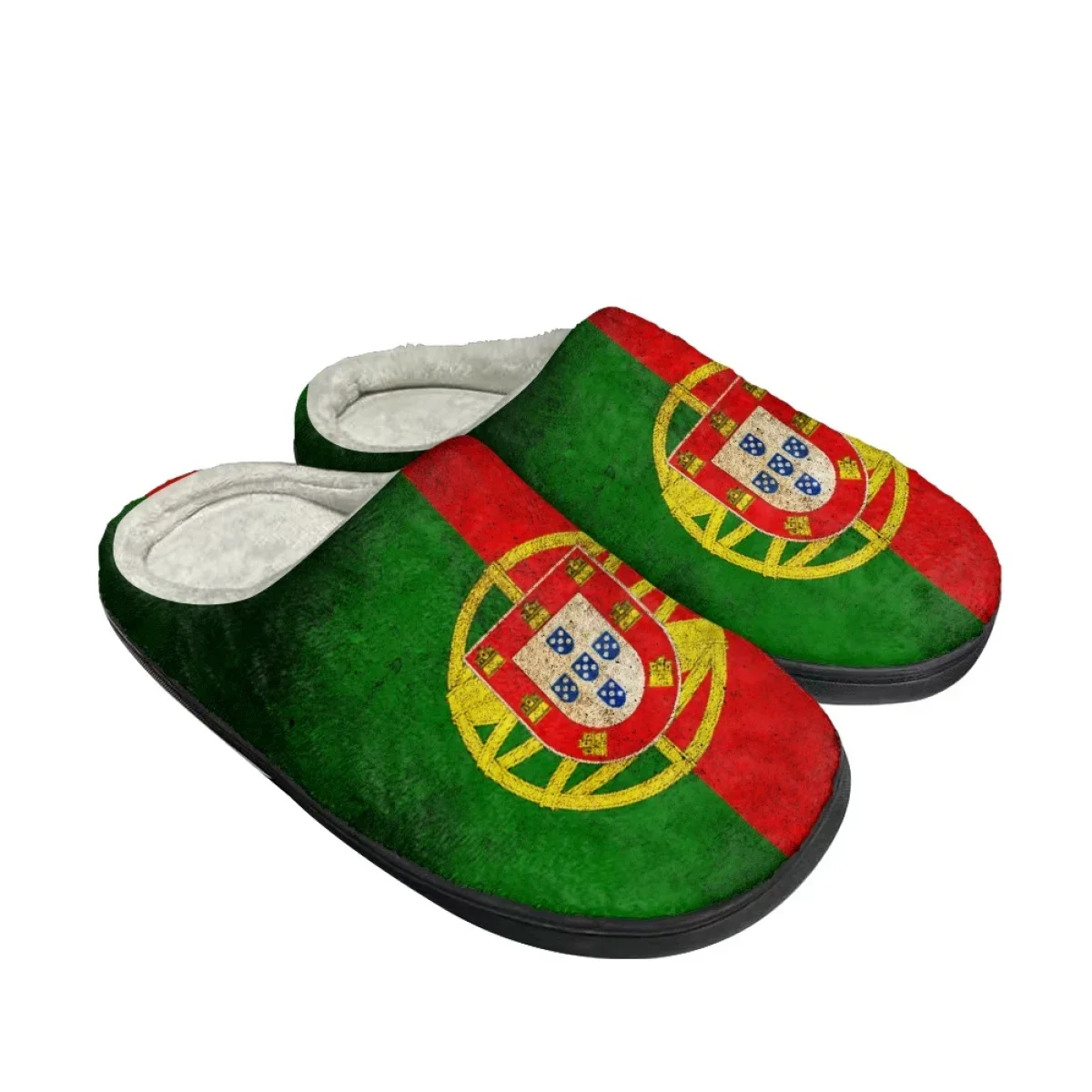 Unisex Portugal Flag Cotton Slippers Winter Autum Warm Closed Toe Flat Lightweight Thickened Indoor Slides Pantuflas