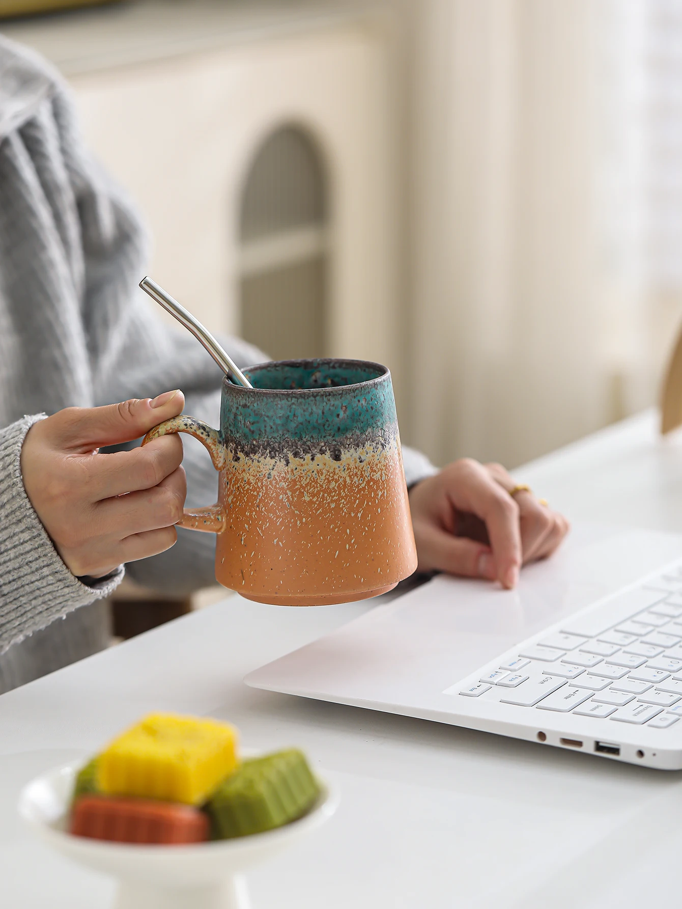 1 x 400ml large-capacity Middle Eastern-style ceramic mug; vintage kiln-change mug; coffee mug with kiln-change glaze view 5