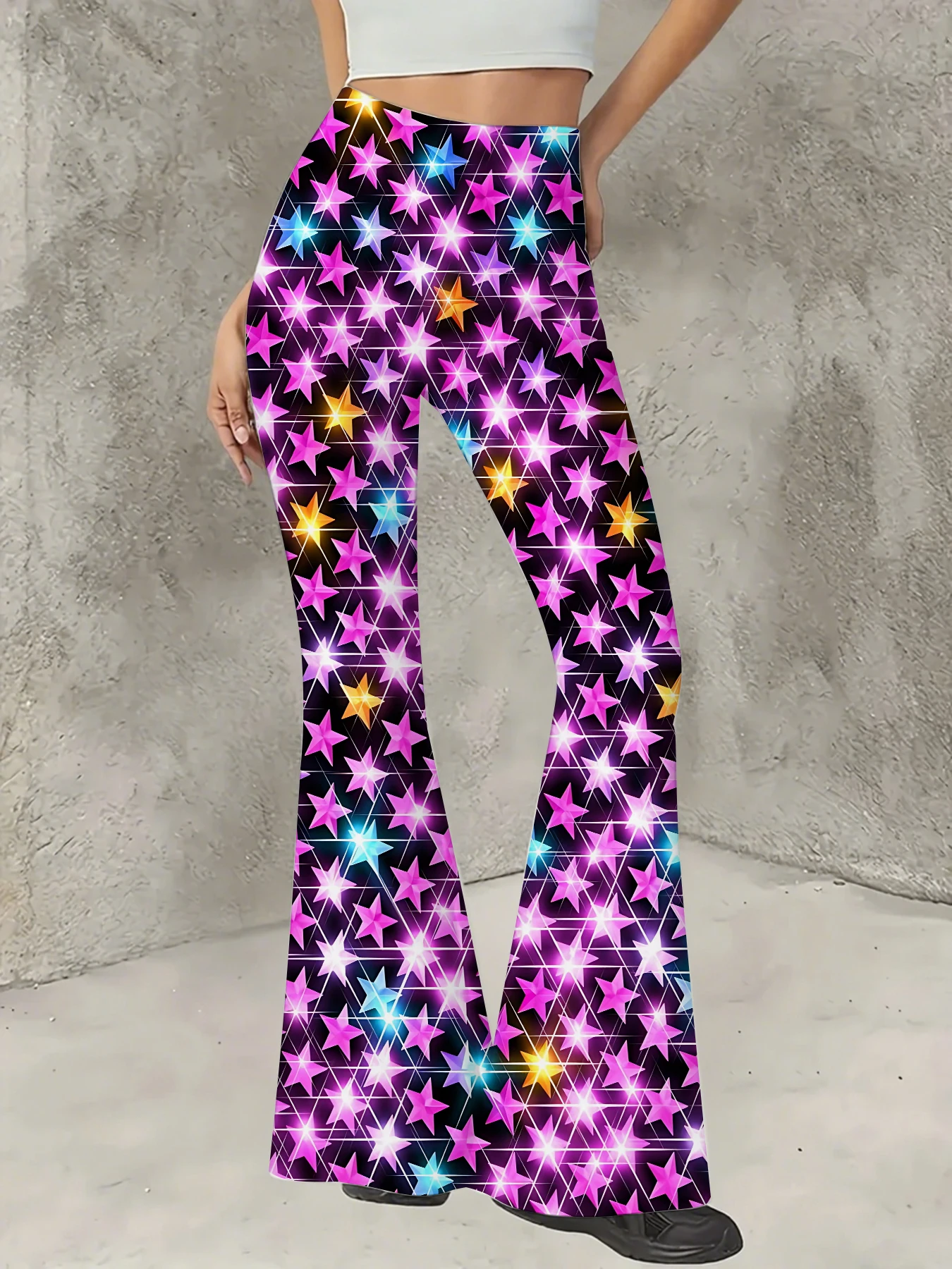 

Women's Printed Flare Pants Y2K High Waist Bell Bottom Trousers Streetwear