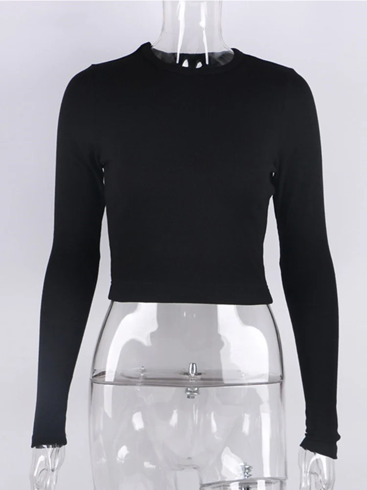 س الرقبة طويلة الأكمام قميص المرأة مضلع مثير اقتصاص القمم 2024 الربيع الأسود عادية نحيل سليم الأساسية امرأة تي شيرت الأبيض