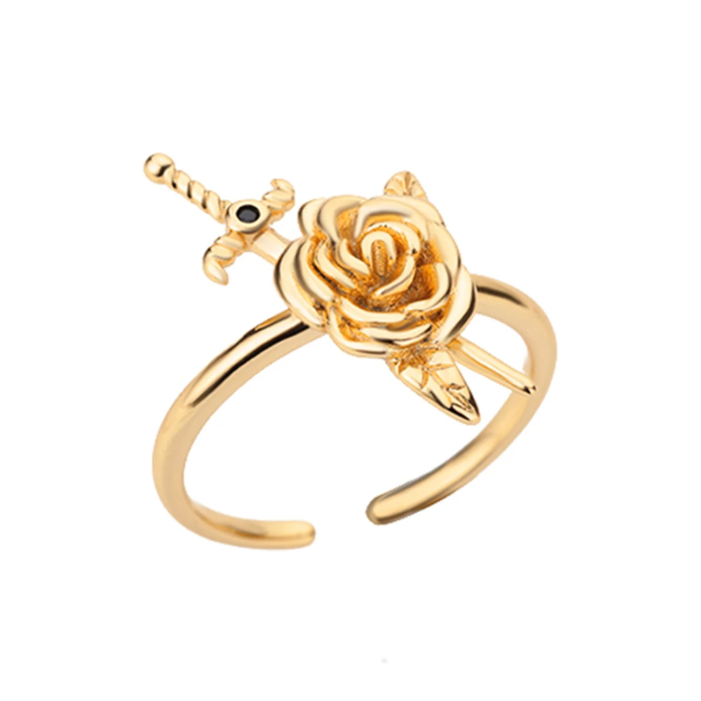 Zircon Sword Rose Flower Rings For Women Gold Color Open Ring Female Fashion Party Finger Jewelry 2026 New Trend