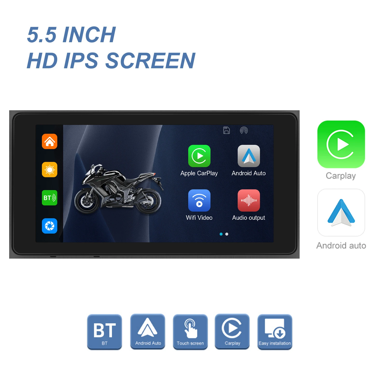 

5.5In IPS Screen Portable Navigation Motorcycle Waterproof Carplay Display Motorcycle Wireless Android Auto IP69 Dual Bluetooth