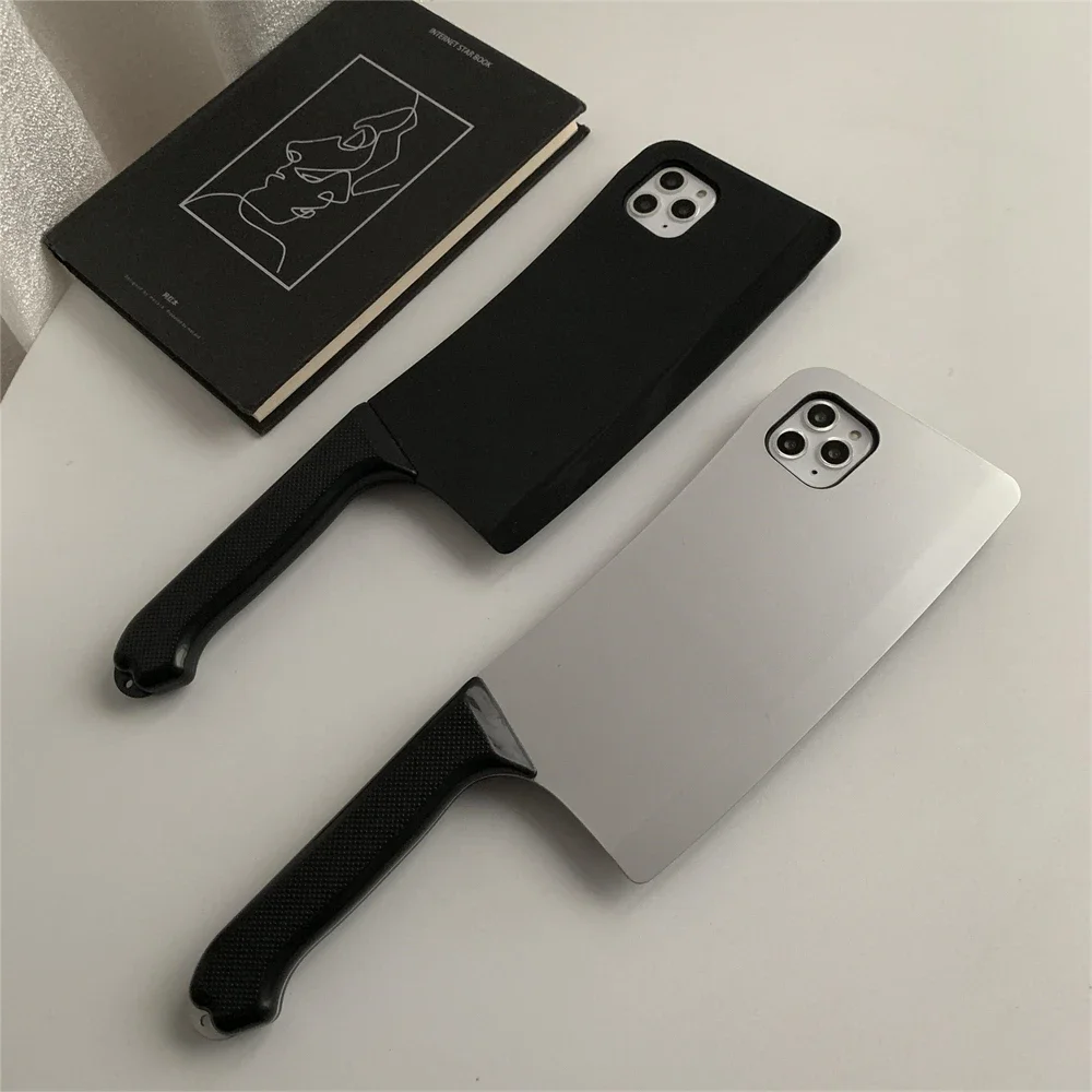 Korean Cute 3D Funny Kitchen Knife Phone Case For iPhone 15 14 13 12 Pro Max 11 Retro Creative Shockproof Soft Back Cover Funda