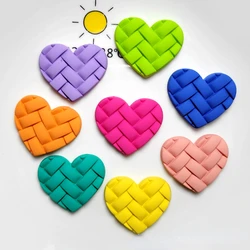 10Pcs Colorful Weave Heart Flat back Resin Cabochon Scrapbooking Hair Bows Center Craft DIY Phone Case Decoration Accessories