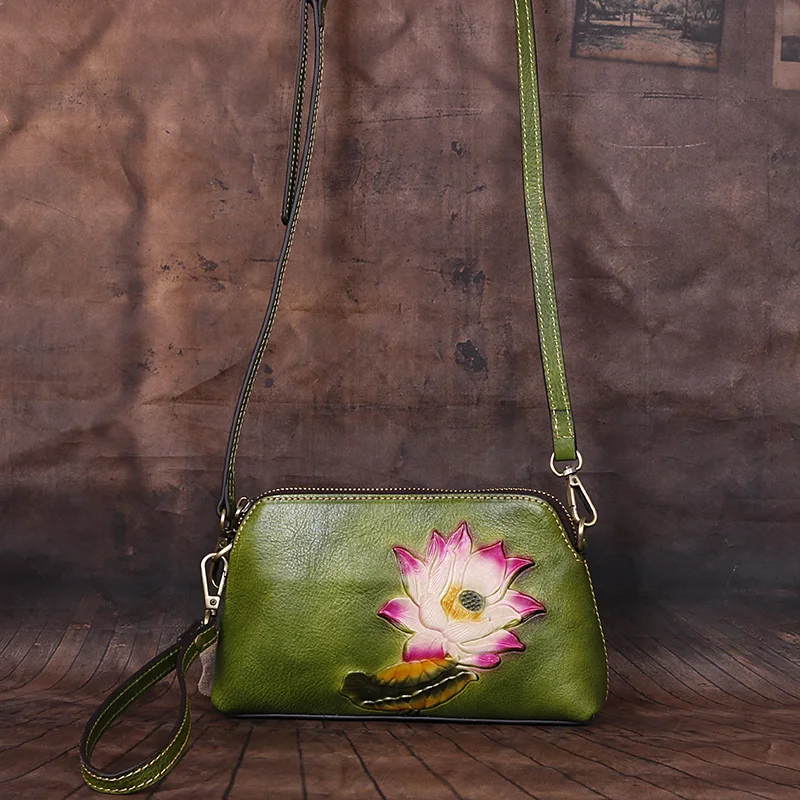 Head layer cowhine diagonal cross bag retro embossed women's handbag large capacity multi-function shoulder bag