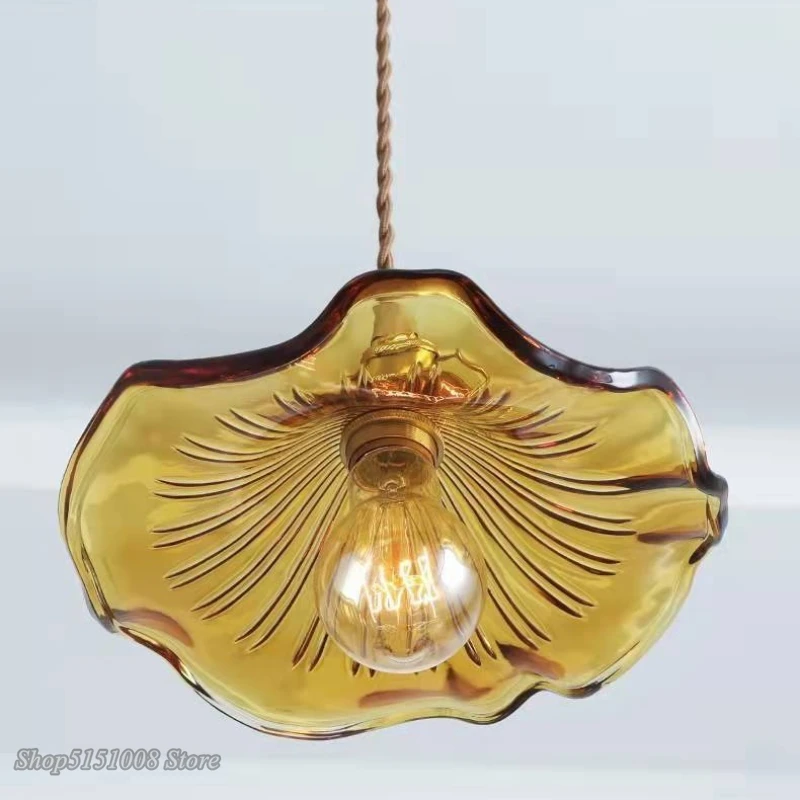 المنزل بسيط قلادة LED تركيبات إضاءة غرفة نوم غرفة المعيشة بار الزجاج الملون النحاس مصباح معلق اديسون مُثبتة في السقف مصباح #3