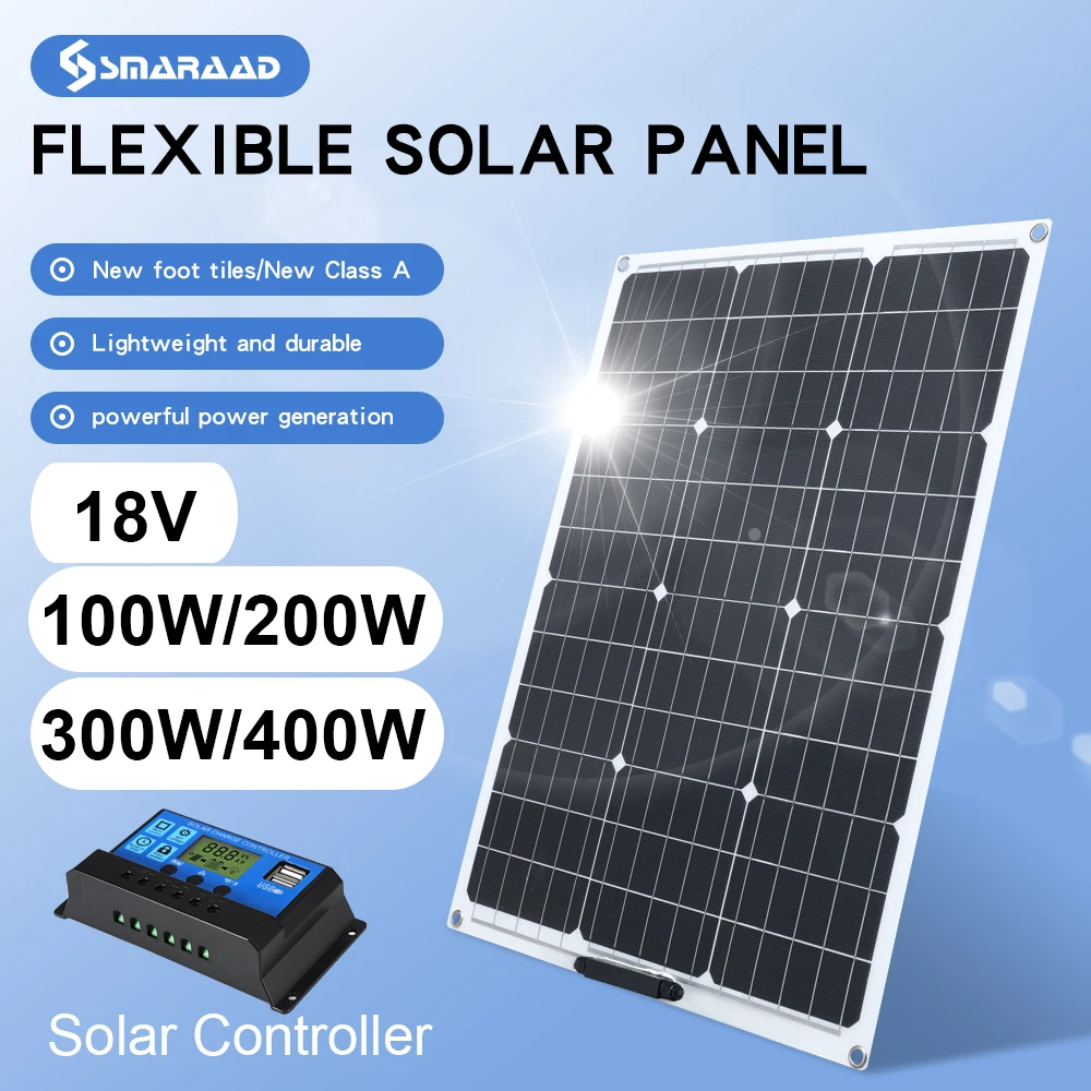 

Solar Panel Kit Long Lasting Flexible Solar Panel 100W 200W 300W 400W Waterproof Panel Solar Monocrystalline Solar Cell RV Boat