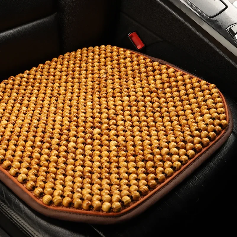 

Handcrafted Natural Wooden Bead Massage Car Seat Cushion – Leather Edging, Anti-Slip Bottom, Breathable & Comfortable