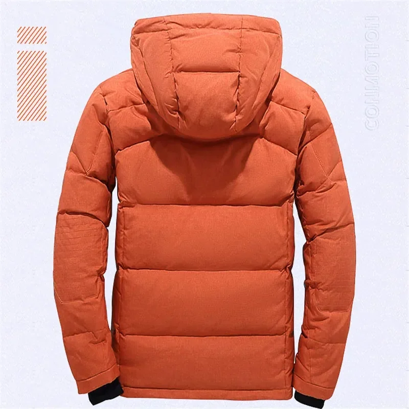 New Winter Men Down Jacket White Duck Coat Windproof Warm Travel Camping Overcoat in Thicken Solid Color Hooded Man Clothing