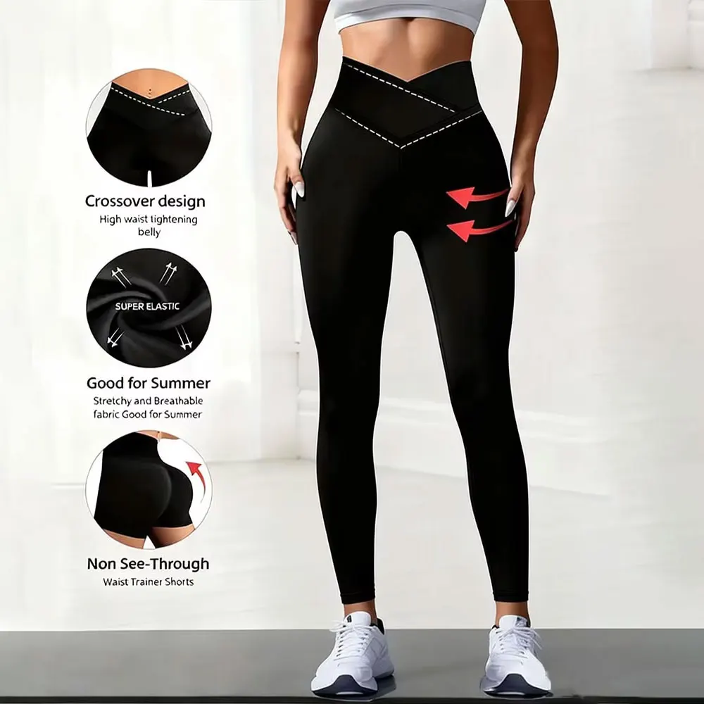 Solid Color Front Cross Waist Sports Pants Elastic Breathable Yoga Pants Suitable For Gym Exercise And Daily Wear Plus Size Pant