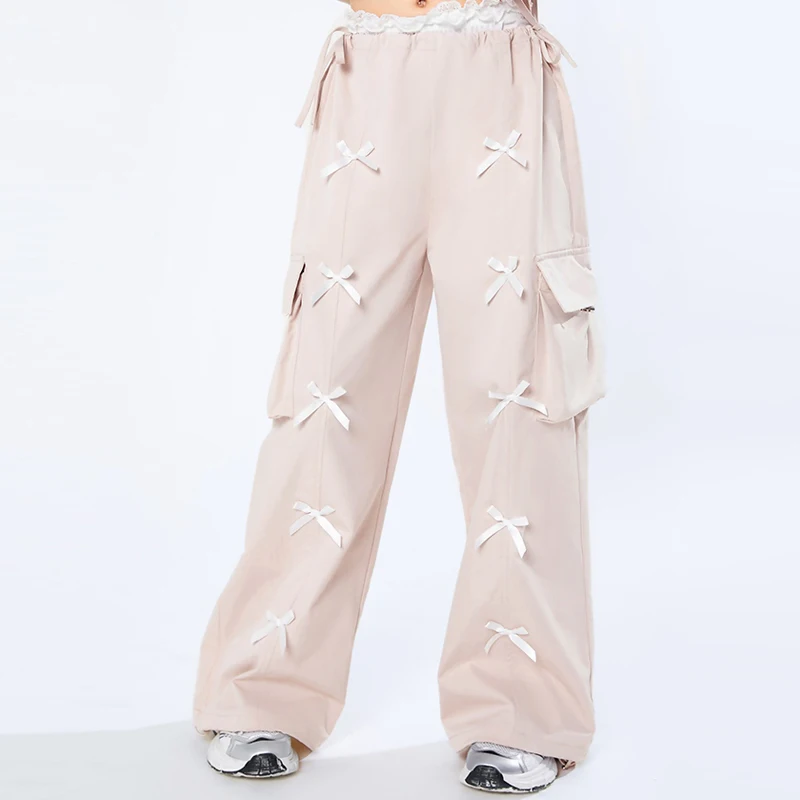 

Children'S Hip Hop Clothing Girls Bow Lace Jazz Dance Pants Ballroom Dance Trousers Kids Performance Kpop Rave Wear XS9623