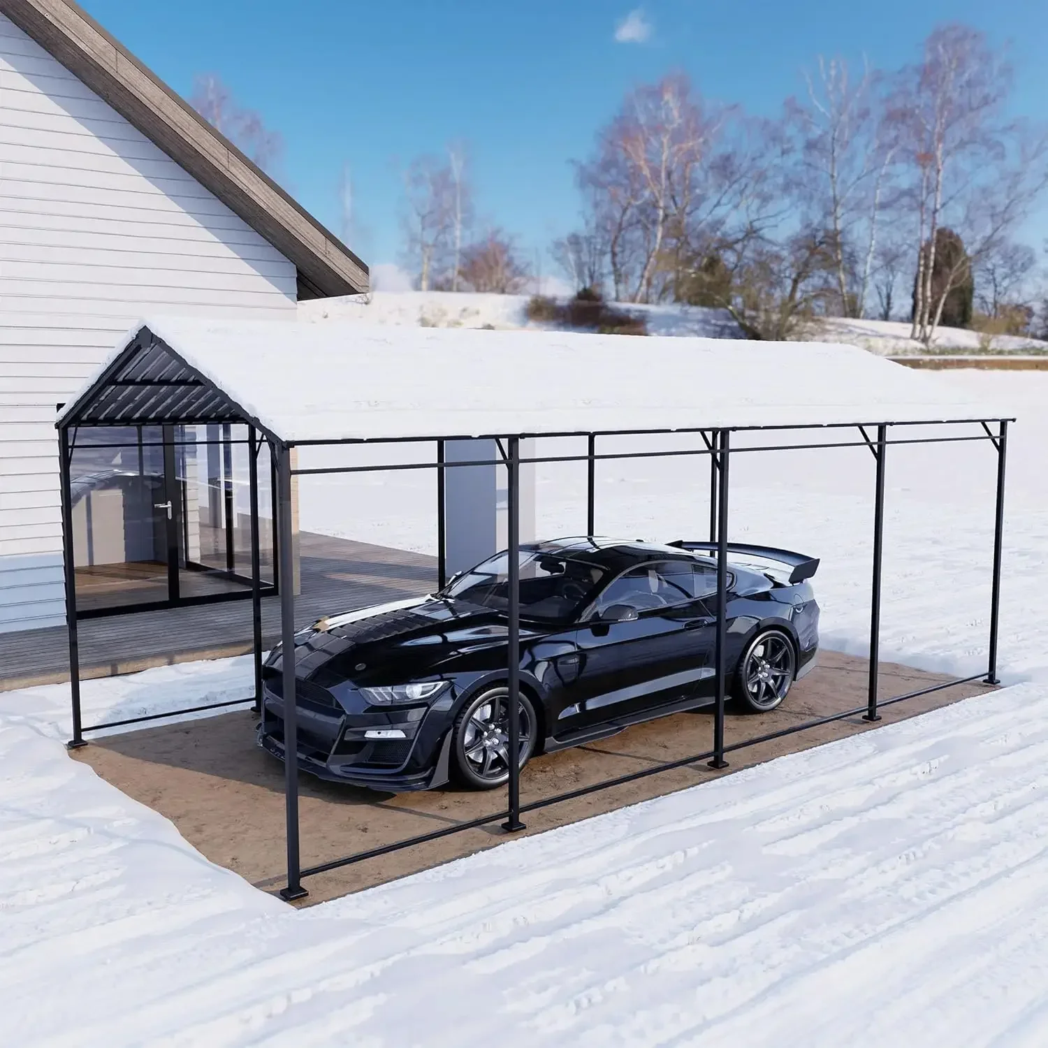 

10x20 ft Metal Carport Kit Galvanized Steel Roof Heavy Duty Outdoor Garage Shelter Shade for Pickup Boat Car Tractor, Customized