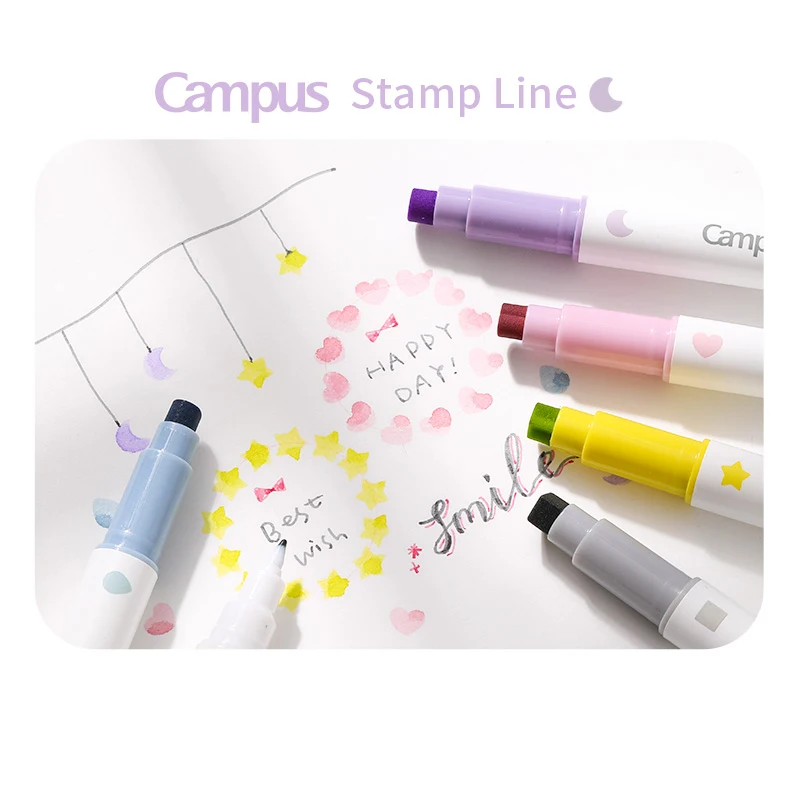 6colors/set Japan KOKUYO Campus Stamp Highlighter Double-Tip  Student Cute Pens Japanese Stationery