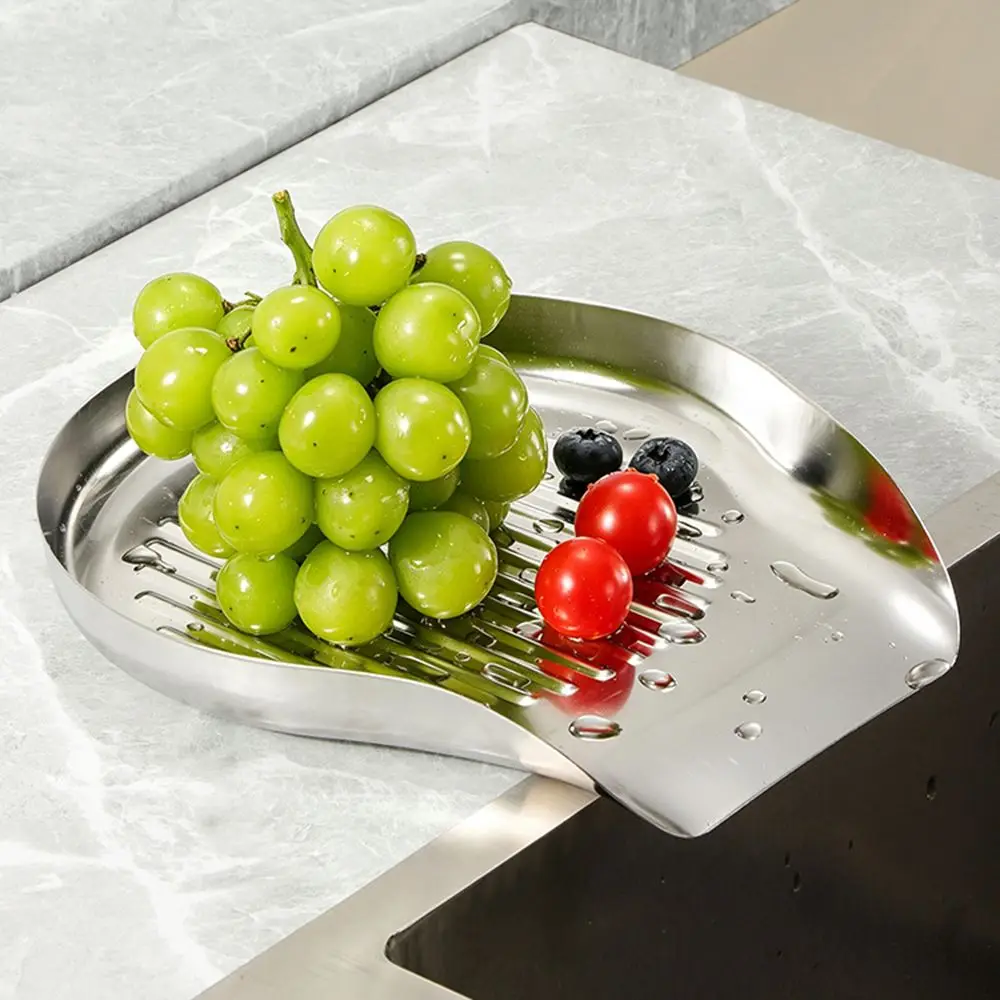Stainless Steel Dish Drainer Tray Drainage Spout Self-Draining Dish Drying Rack Heat-Resistant Multifunctional Sink Drip Board
