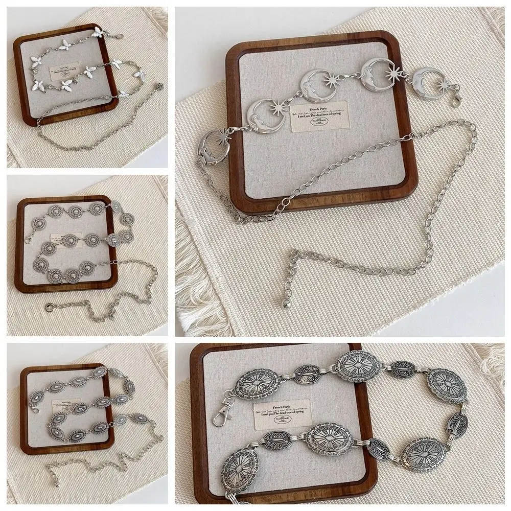 Elegante anello circolare in metallo Catena in vita Catena per pancia Catena per corpo bohémien in argento Accessorio per gioielli Cintura Cintura etnica