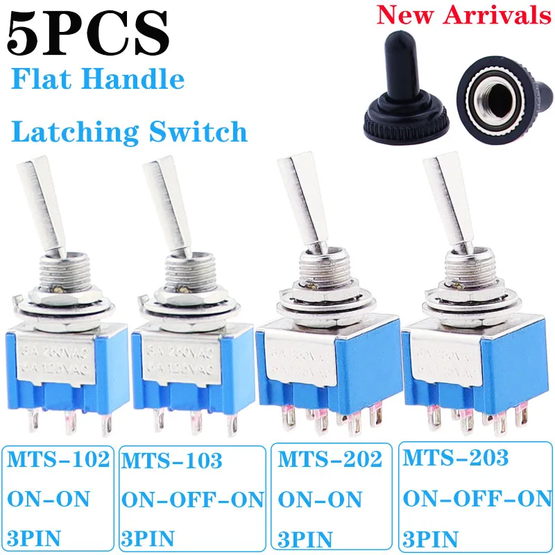 

Новое поступление, 5 шт., 3-контактный мини-тумблер SPST, 2 положения, включение, выключение, плоская ручка, фиксирующий переключатель для автомобиля, грузовика с клеммами для пайки