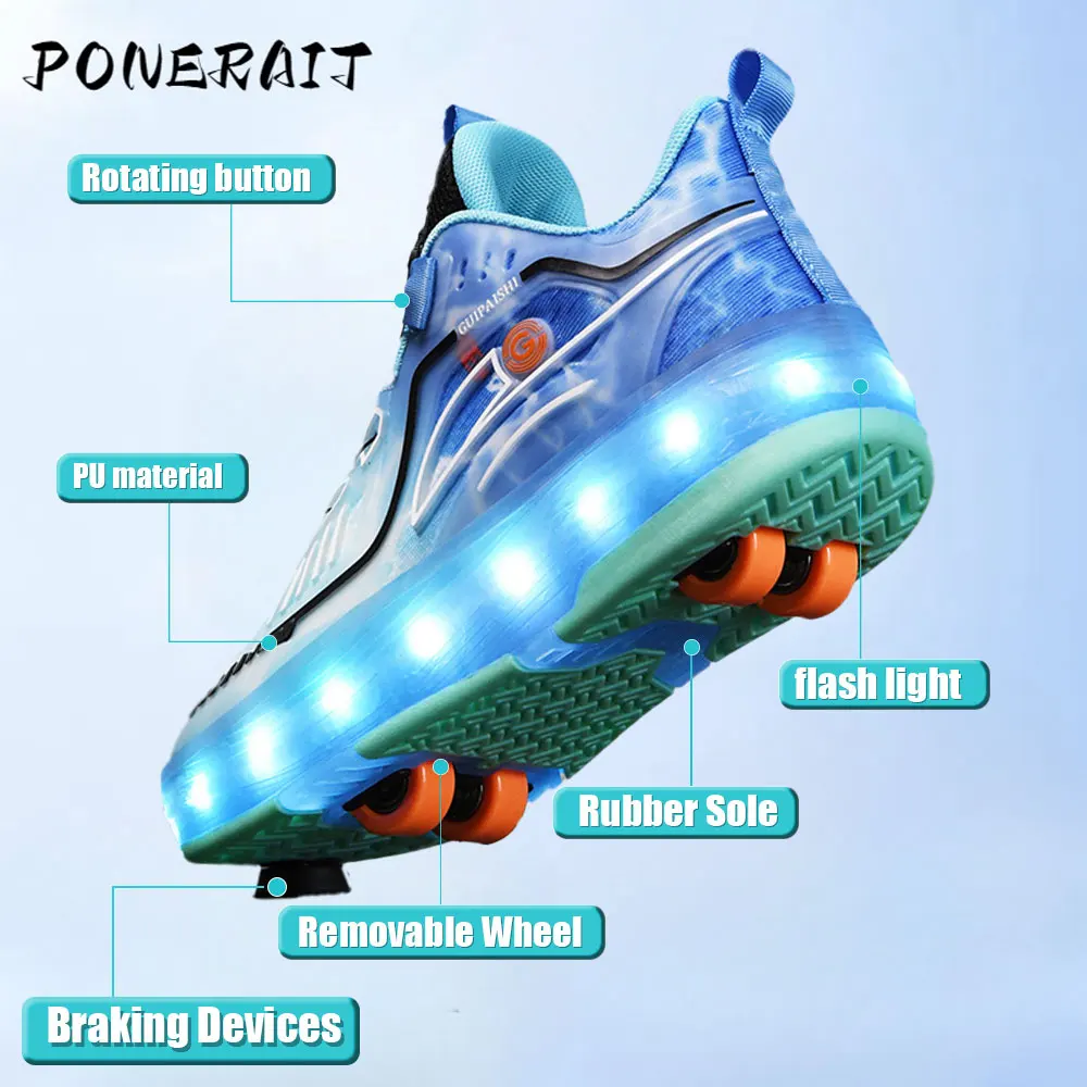 Children\'s 2 Wheel With LED Roller Skates Shoes Fashion 2-in-1 Sneakers With Wheels Child Sports Skating Dual-Purpose Shoes