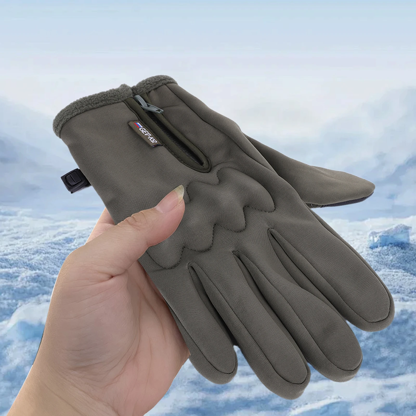 الشتاء الدراجات قفازات التزلج الجلد ودية شاشة تعمل باللمس الحراري صوف مبطن قفازات دافئة عدم الانزلاق لقيادة الدراجات النارية التزلج