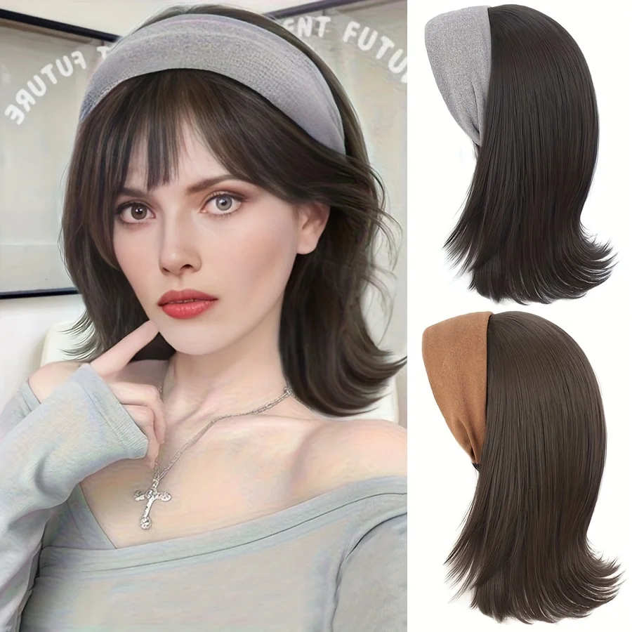 Synthetic Grey And Brown Hirband Half Wig For Women Easy Wear Syish Design Fit For Eenyday Hairstyles