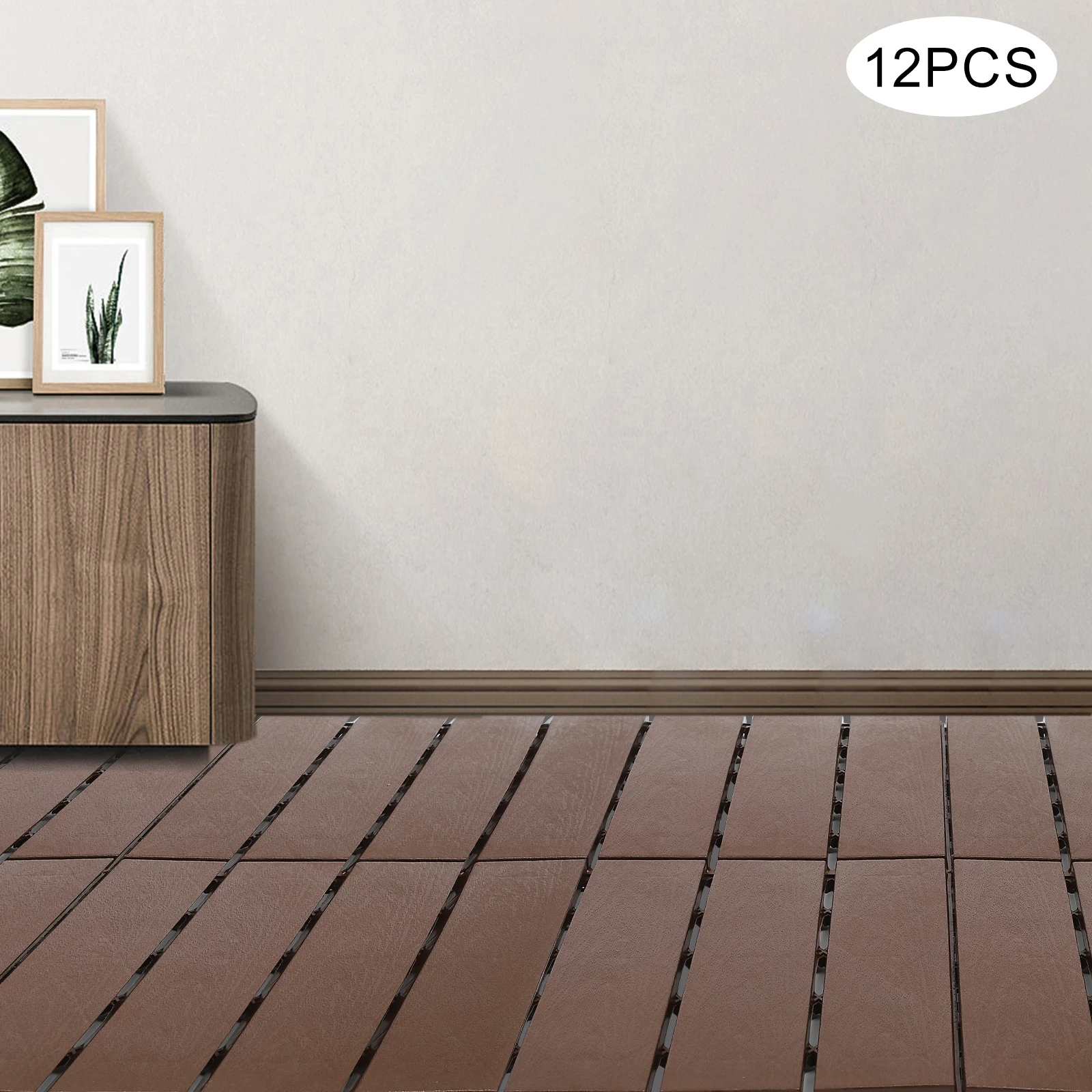 연결식 데크 타일, 12팩 나뭇결 바닥 타일 - 발코니, 현관, 실내 및 실외용 12x12인치 방수 파티오 타일
