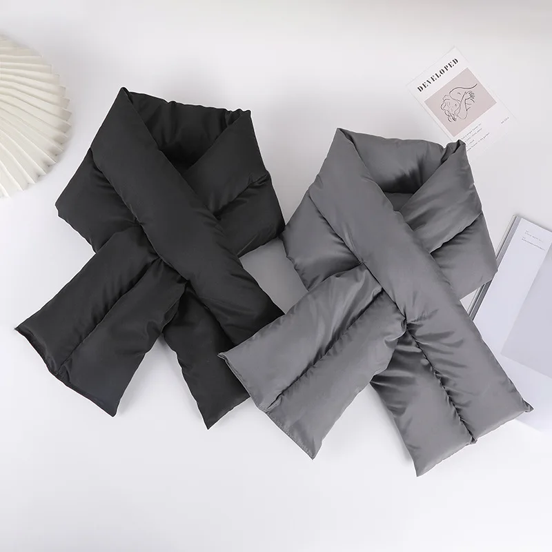 Women Cotton Down Ring Snood Scarves Thermal Warm Scarf 18x115cm Eiderdown Neck Warmer Women Men Inflatable Winter Down Scarf