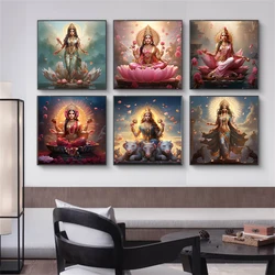 Retro The divine Hindu Goddess Lakshmi Canvas Painting Hinduism Bringing Wealth Posters and Prints Living Room Decor No Frame