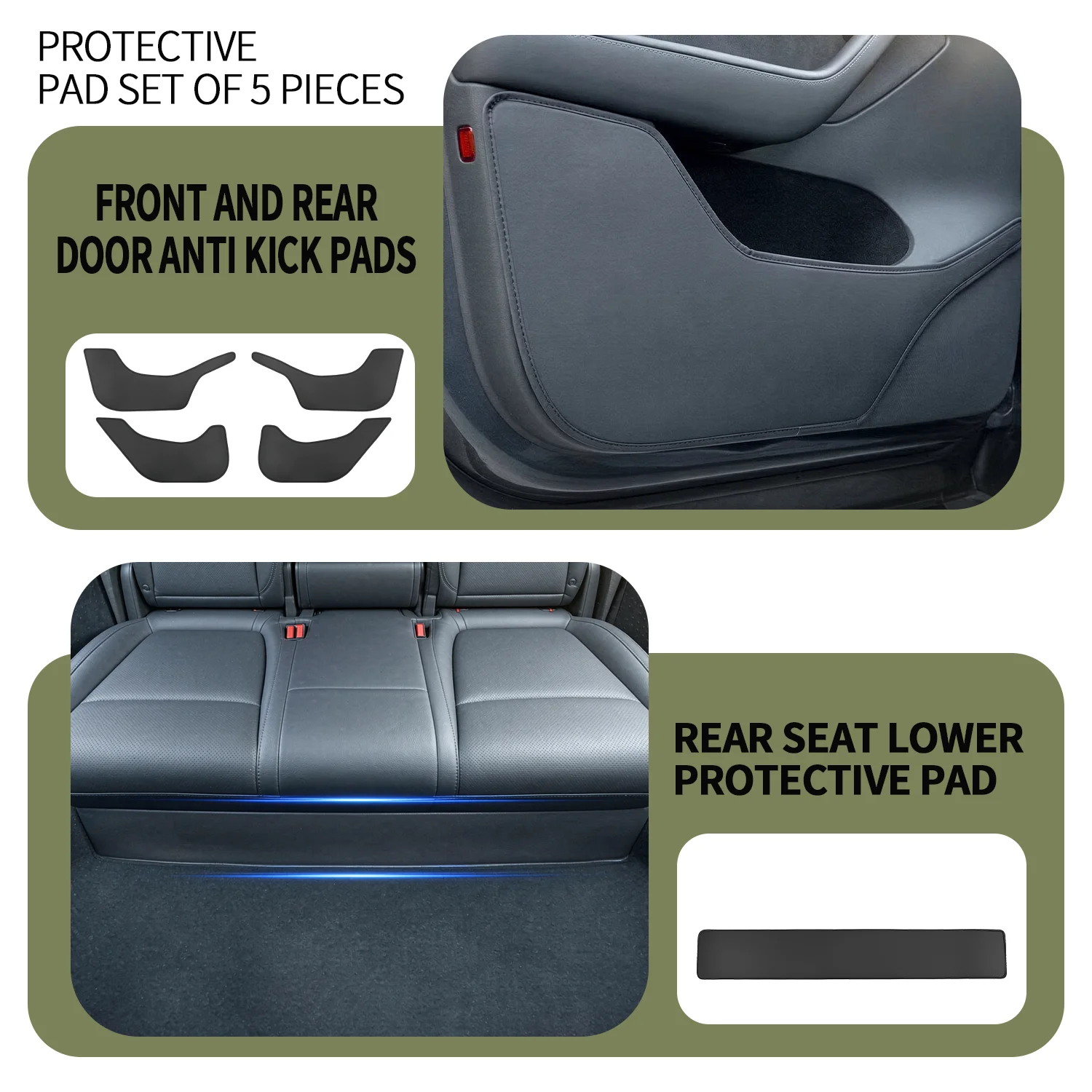For Tesla Model Y Juniper 5‑Pcs Car Door Anti‑Kick Mats Rear Seat Under‑Seat Protective Pads Anti‑Dirty Anti‑Scratch Car Interio