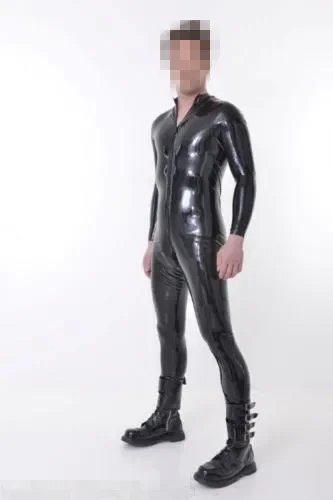 Latex Uniform Men Black Handsome Tight Suit With Zipper Halloween Size XS-XXL