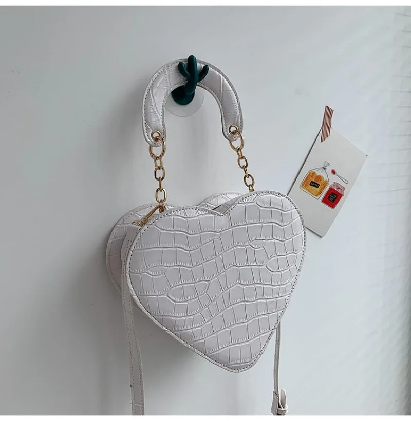 Portable Heart Shaped Women Bags 2024 New Fashion Chain Stone Pattern Crossbody Shoulder Bag Casual All-match Handbags Purses