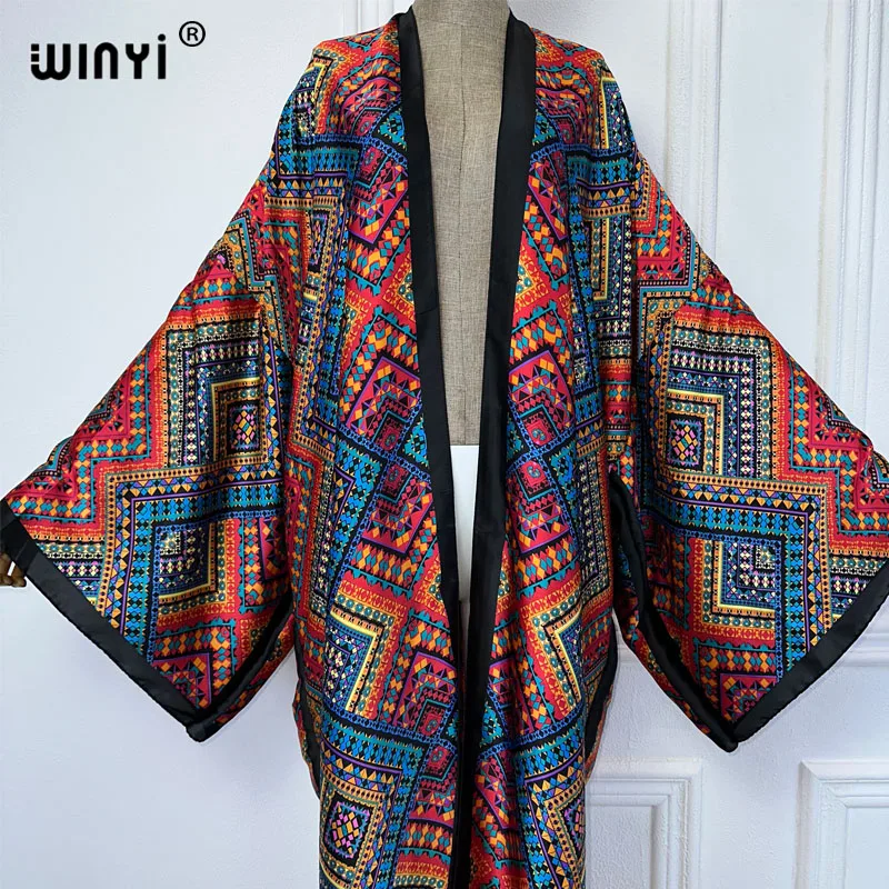 WINYI Africa fashion summer kimono maxi dress beach cover up Cardigan boho maxi coat abaya print kaftan beach wear donna 2024