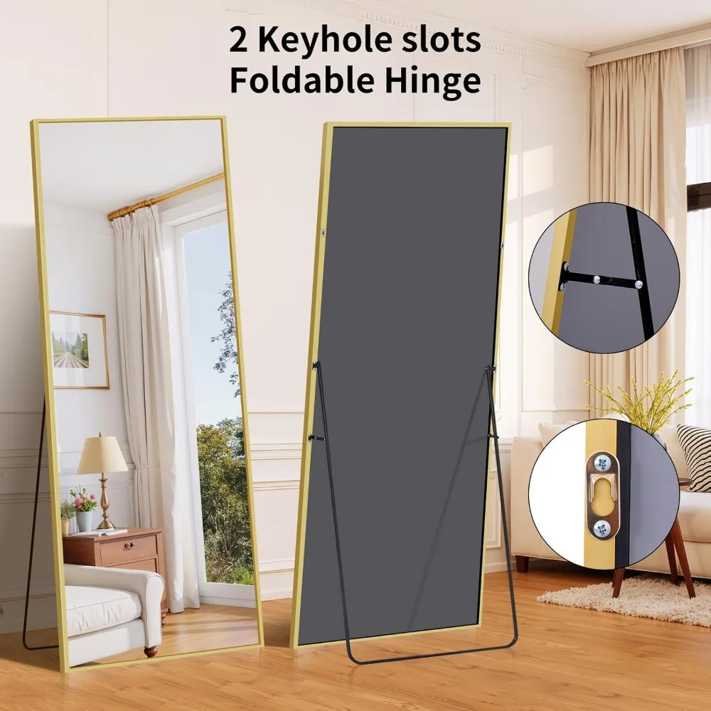 Grande espelho de chão com moldura de alumínio para visualização completa em decoração de casa