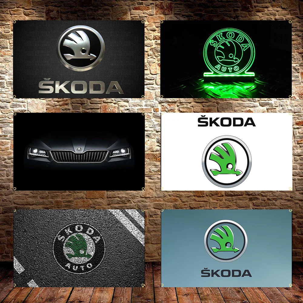 3x5FT S-Skodas Car Flag applicable to Garage or Outdoor For Decoration