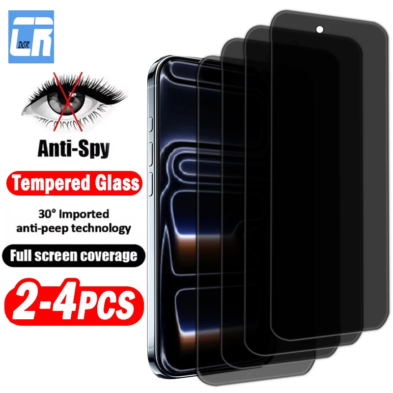 

2-4Piece Anti-spy Privacy Screen Protector for iPhone 17 16 15 14 13 12 Pro Max Plus Mini 17 Air 16e Full Cover Tempered Glass